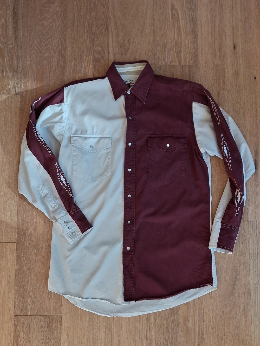 Men's Vintage Cumberland Outfitters Two-Tone Maroon and Cream Western Shirt Sz M
